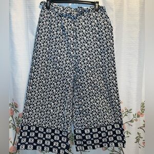 Kourt White and Blue Wide Leg Ankle Length Cotton Pants - Size L